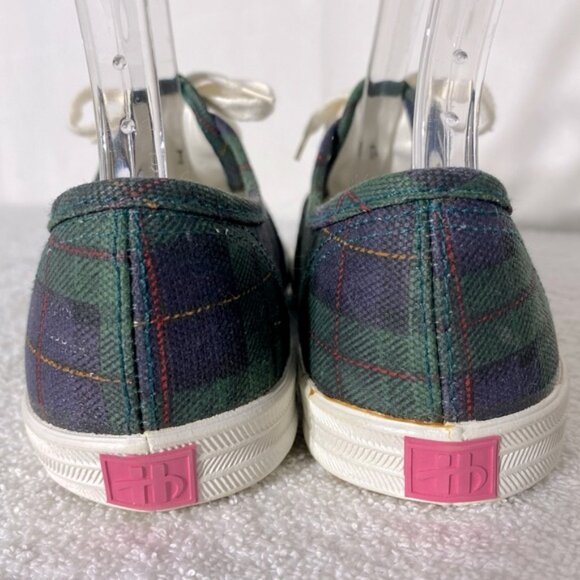 Vintage Hanes Her Way Green Blue Plaid Canvas Lace Up Sneakers 8 - Picture 4 of 11